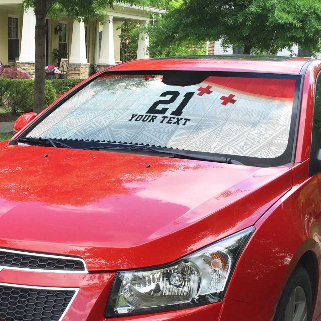 Ikale Tahi Pacific Tonga Rugby Custom Auto Sun Shade Tongan Ngatu with Flag Pattern - Polynesian Pride