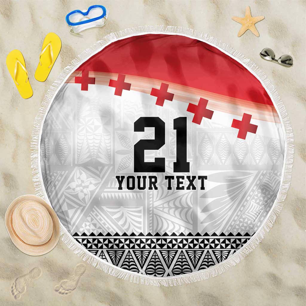 Ikale Tahi Pacific Tonga Rugby Custom Beach Blanket Tongan Ngatu with Flag Pattern