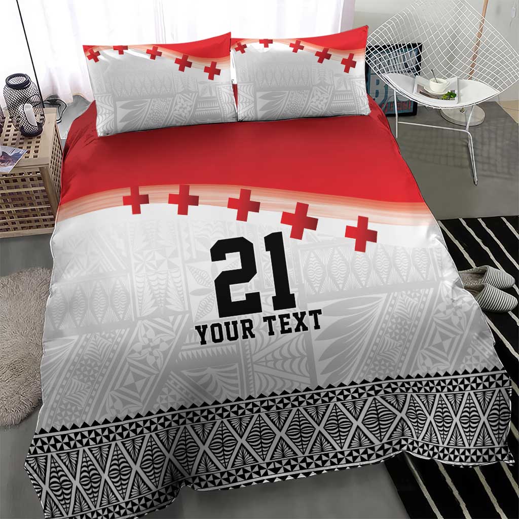 Ikale Tahi Pacific Tonga Rugby Custom Bedding Set Tongan Ngatu with Flag Pattern