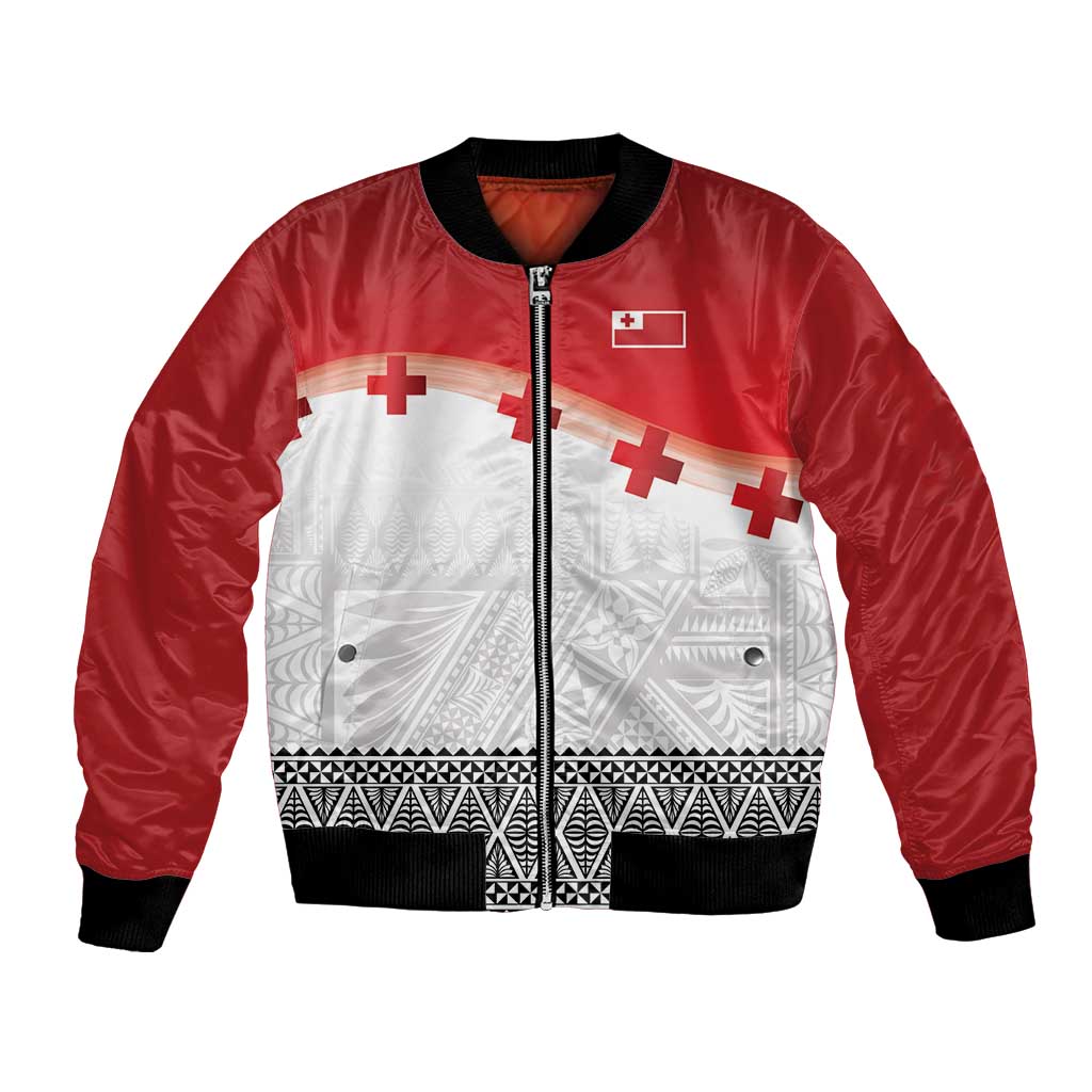 Ikale Tahi Pacific Tonga Rugby Custom Bomber Jacket Tongan Ngatu with Flag Pattern LT9 Unisex Red - Polynesian Pride