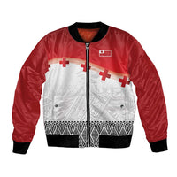 Ikale Tahi Pacific Tonga Rugby Custom Bomber Jacket Tongan Ngatu with Flag Pattern LT9 Unisex Red - Polynesian Pride