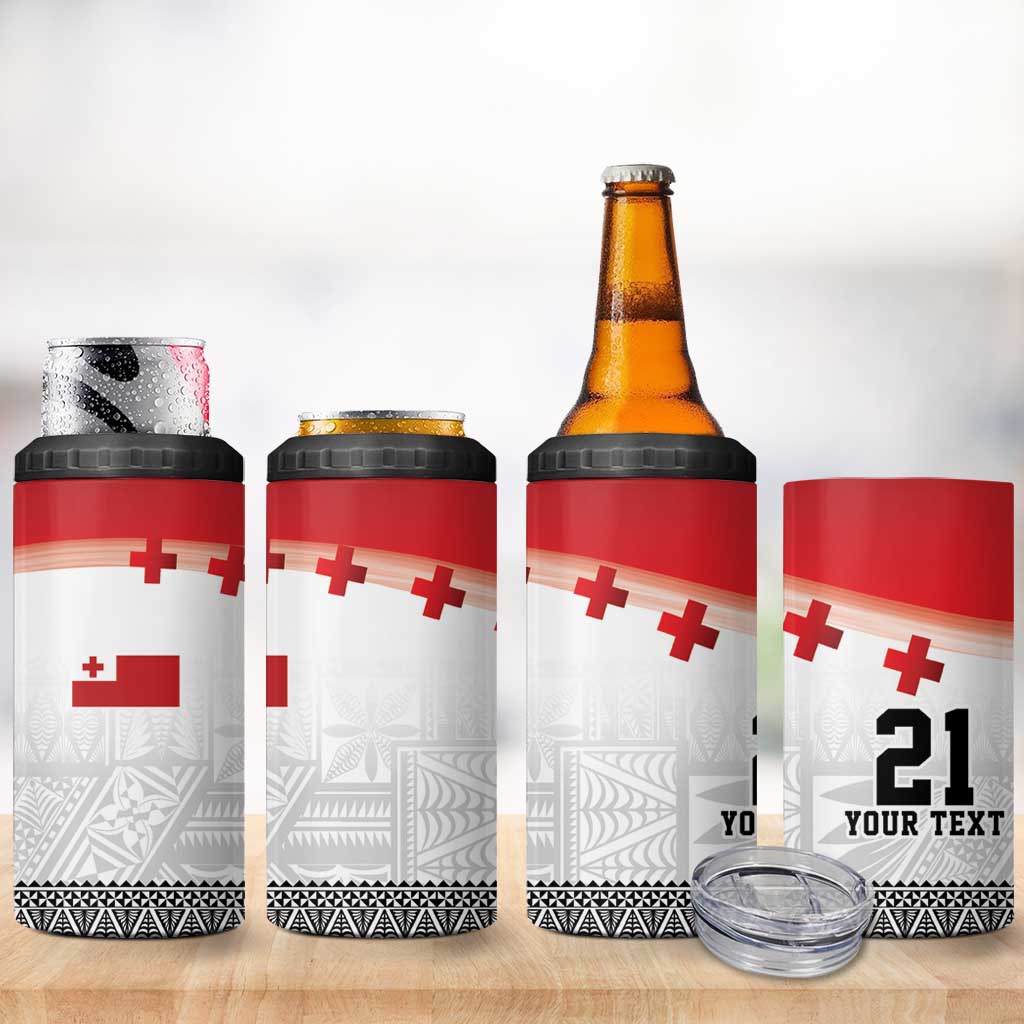 Ikale Tahi Pacific Tonga Rugby Custom 4 in 1 Can Cooler Tumbler Tongan Ngatu with Flag Pattern