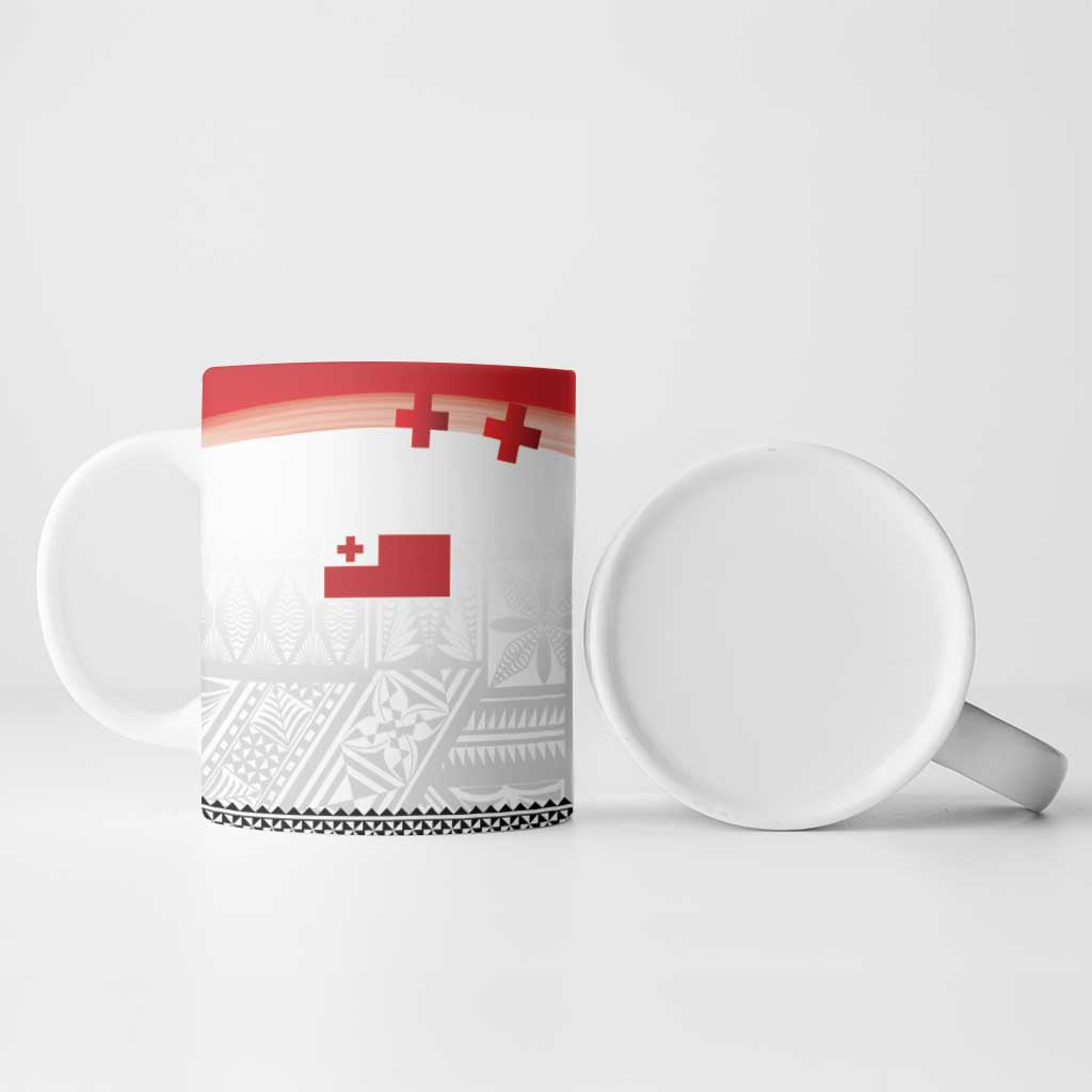 Ikale Tahi Pacific Tonga Rugby Custom Ceramic Mug Tongan Ngatu with Flag Pattern - Polynesian Pride