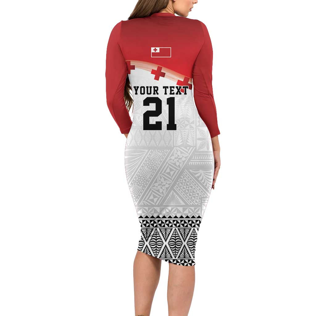 Ikale Tahi Pacific Tonga Rugby Custom Family Matching Long Sleeve Bodycon Dress and Hawaiian Shirt Tongan Ngatu with Flag Pattern LT9 - Polynesian Pride
