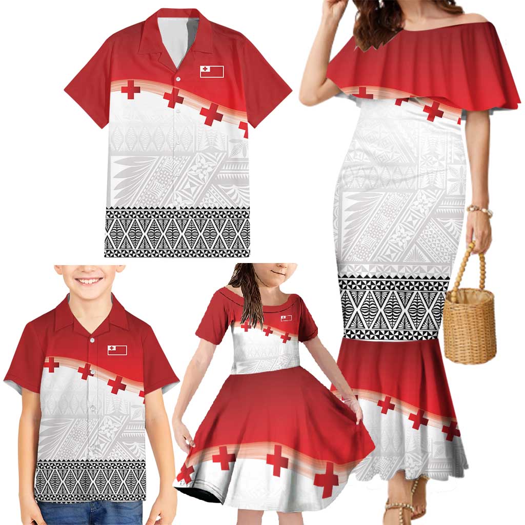 Ikale Tahi Pacific Tonga Rugby Custom Family Matching Mermaid Dress and Hawaiian Shirt Tongan Ngatu with Flag Pattern LT9 - Polynesian Pride