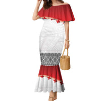 Ikale Tahi Pacific Tonga Rugby Custom Family Matching Mermaid Dress and Hawaiian Shirt Tongan Ngatu with Flag Pattern LT9 Mom's Dress Red - Polynesian Pride