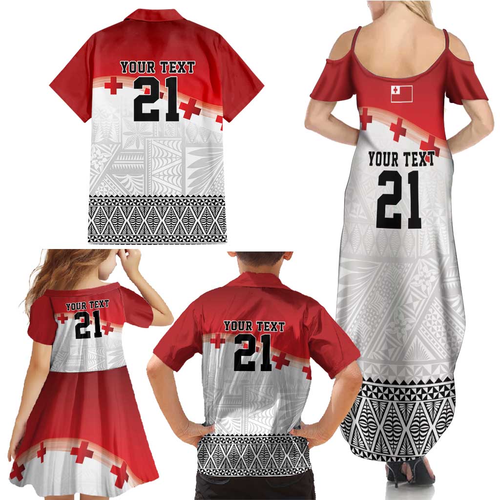 Ikale Tahi Pacific Tonga Rugby Custom Family Matching Summer Maxi Dress and Hawaiian Shirt Tongan Ngatu with Flag Pattern