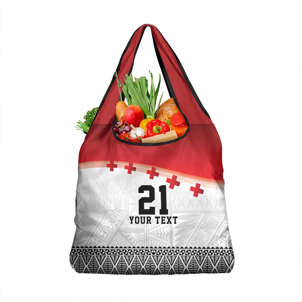 Ikale Tahi Pacific Tonga Rugby Custom Grocery Bag Tongan Ngatu with Flag Pattern