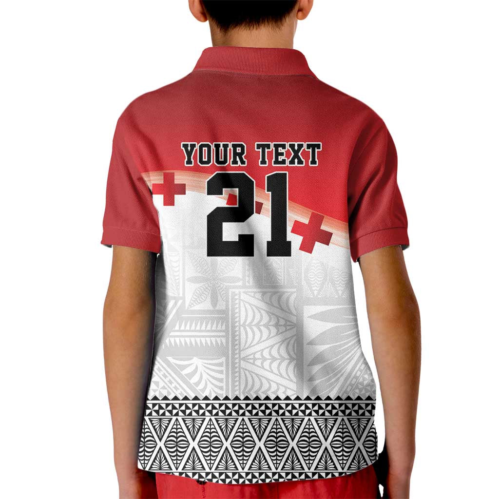 Ikale Tahi Pacific Tonga Rugby Custom Kid Polo Shirt Tongan Ngatu with Flag Pattern