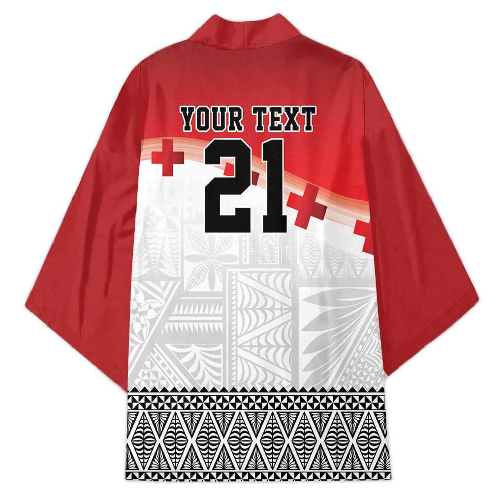 Ikale Tahi Pacific Tonga Rugby Custom Kimono Tongan Ngatu with Flag Pattern - Polynesian Pride