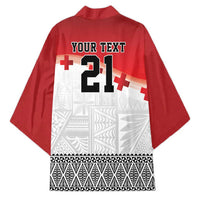 Ikale Tahi Pacific Tonga Rugby Custom Kimono Tongan Ngatu with Flag Pattern - Polynesian Pride