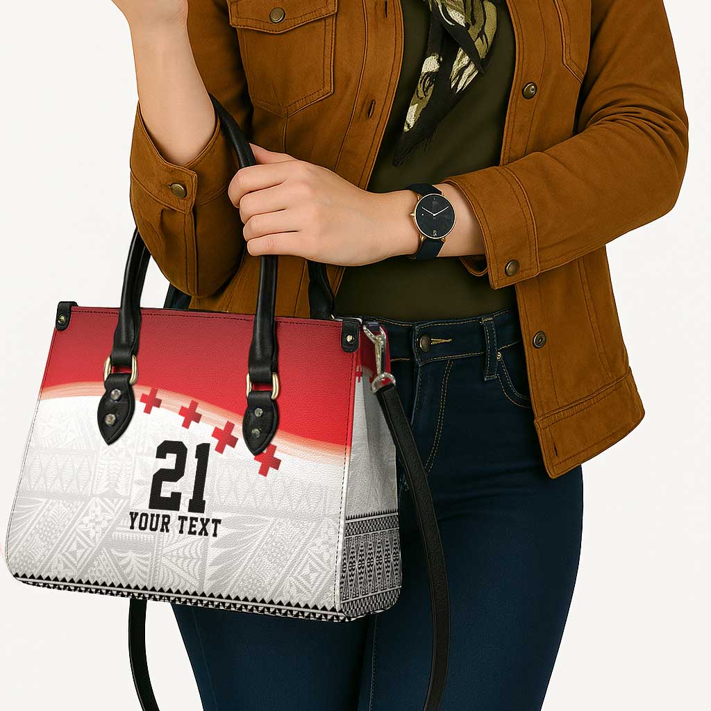 Ikale Tahi Pacific Tonga Rugby Custom Leather Bag Tongan Ngatu with Flag Pattern - Polynesian Pride