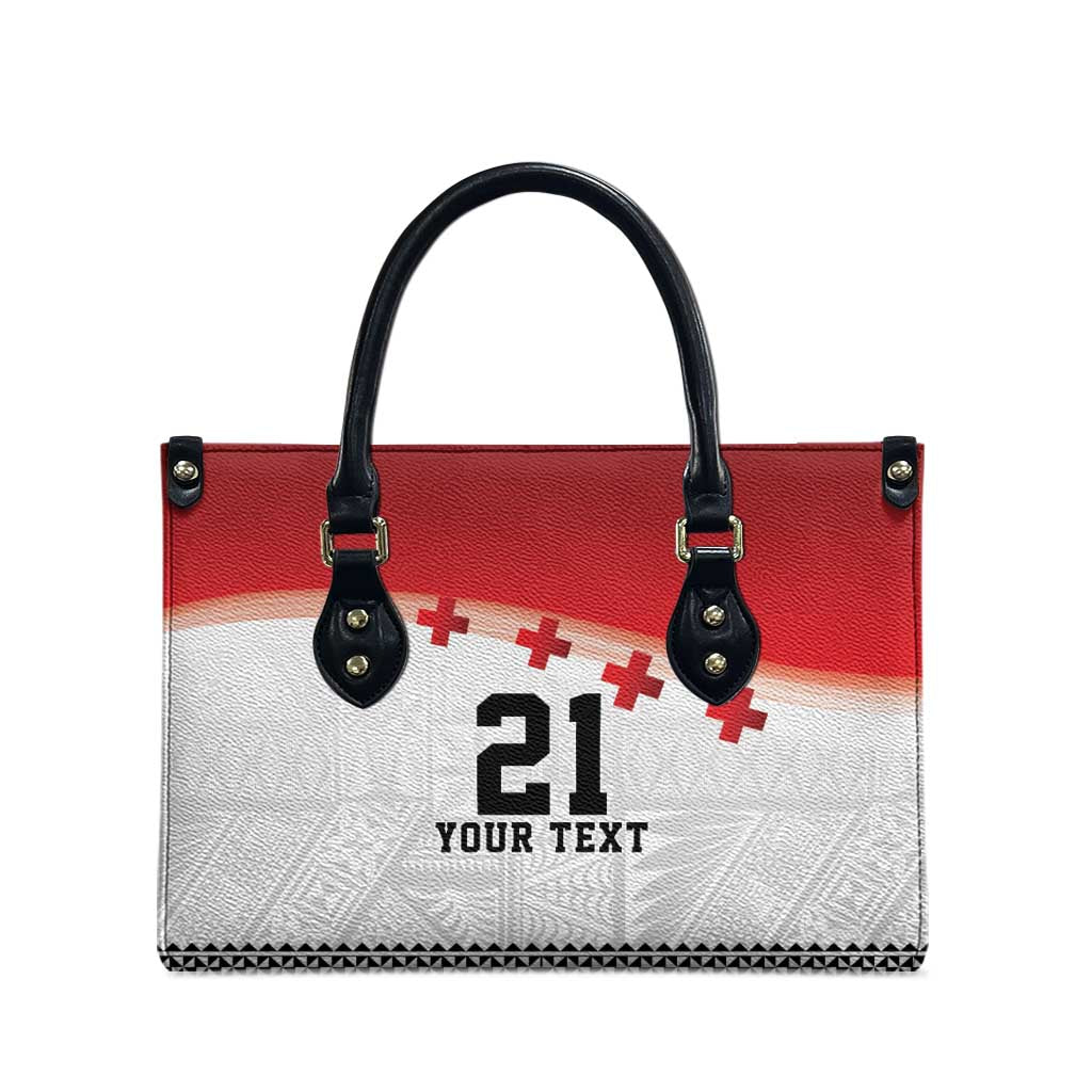 Ikale Tahi Pacific Tonga Rugby Custom Leather Bag Tongan Ngatu with Flag Pattern - Polynesian Pride