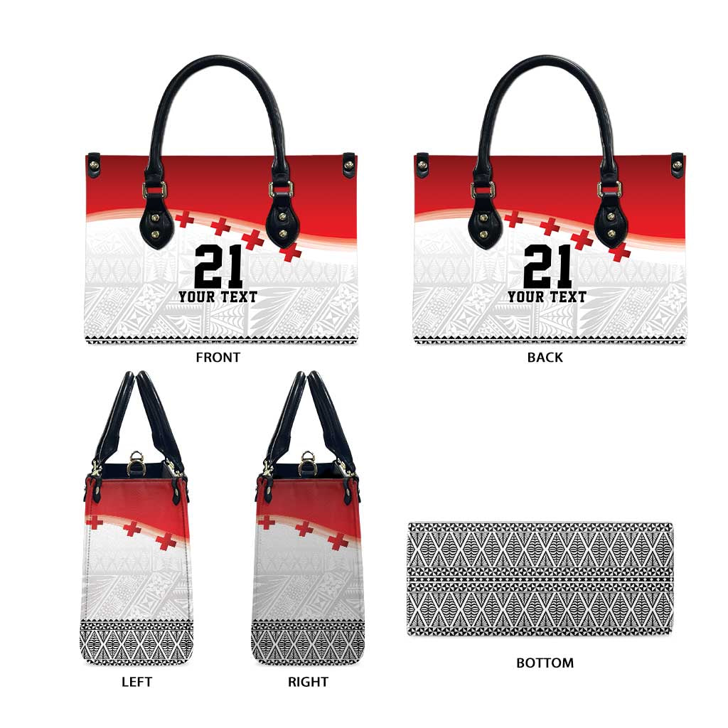 Ikale Tahi Pacific Tonga Rugby Custom Leather Bag Tongan Ngatu with Flag Pattern - Polynesian Pride