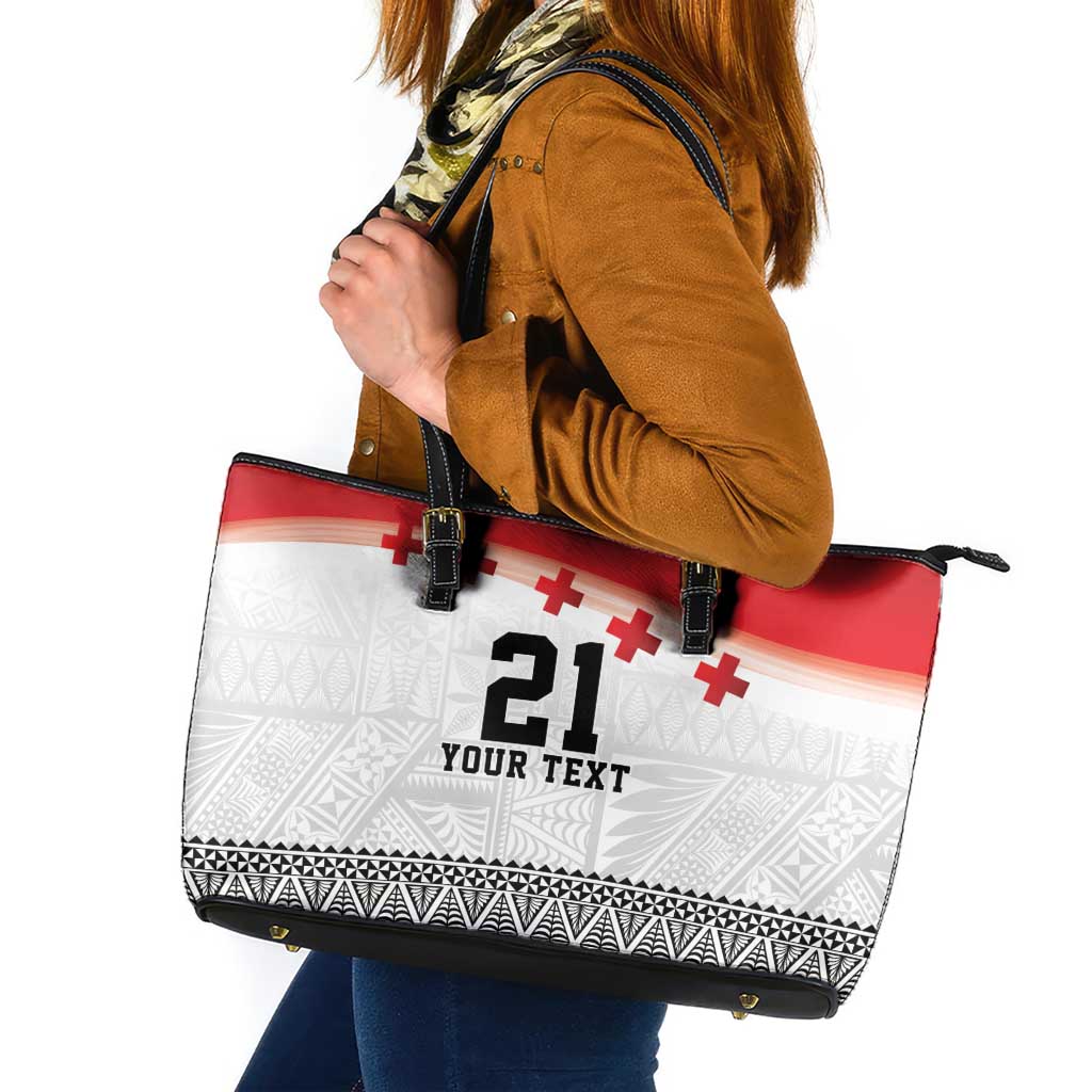 Ikale Tahi Pacific Tonga Rugby Custom Leather Tote Bag Tongan Ngatu with Flag Pattern