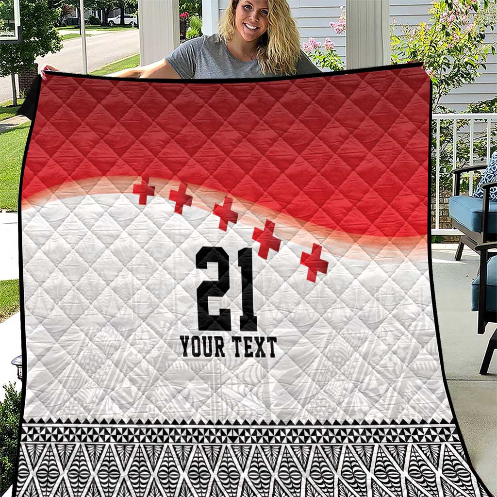 Ikale Tahi Pacific Tonga Rugby Custom Quilt Tongan Ngatu with Flag Pattern LT9 Red - Polynesian Pride