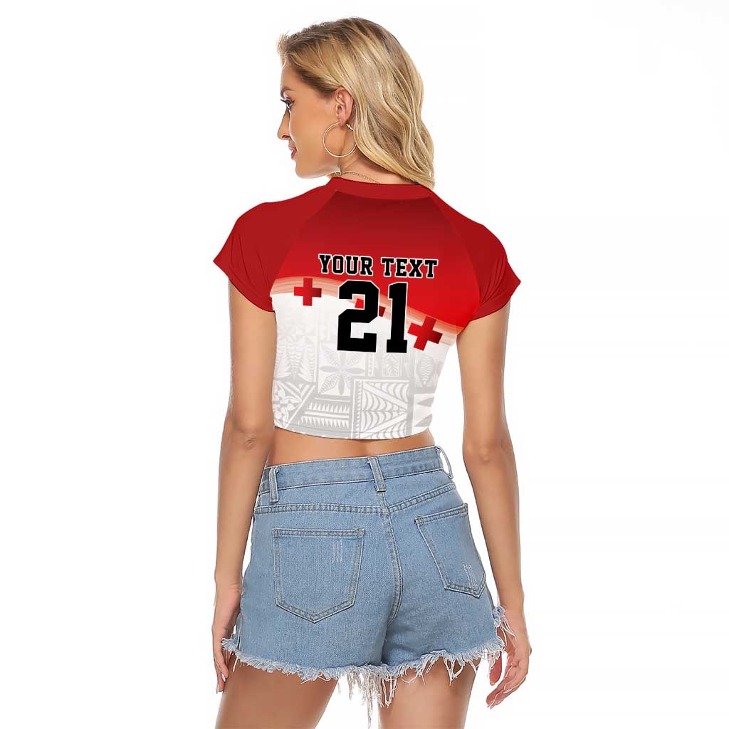 Ikale Tahi Pacific Tonga Rugby Custom Raglan Cropped T Shirt Tongan Ngatu with Flag Pattern LT9 - Polynesian Pride