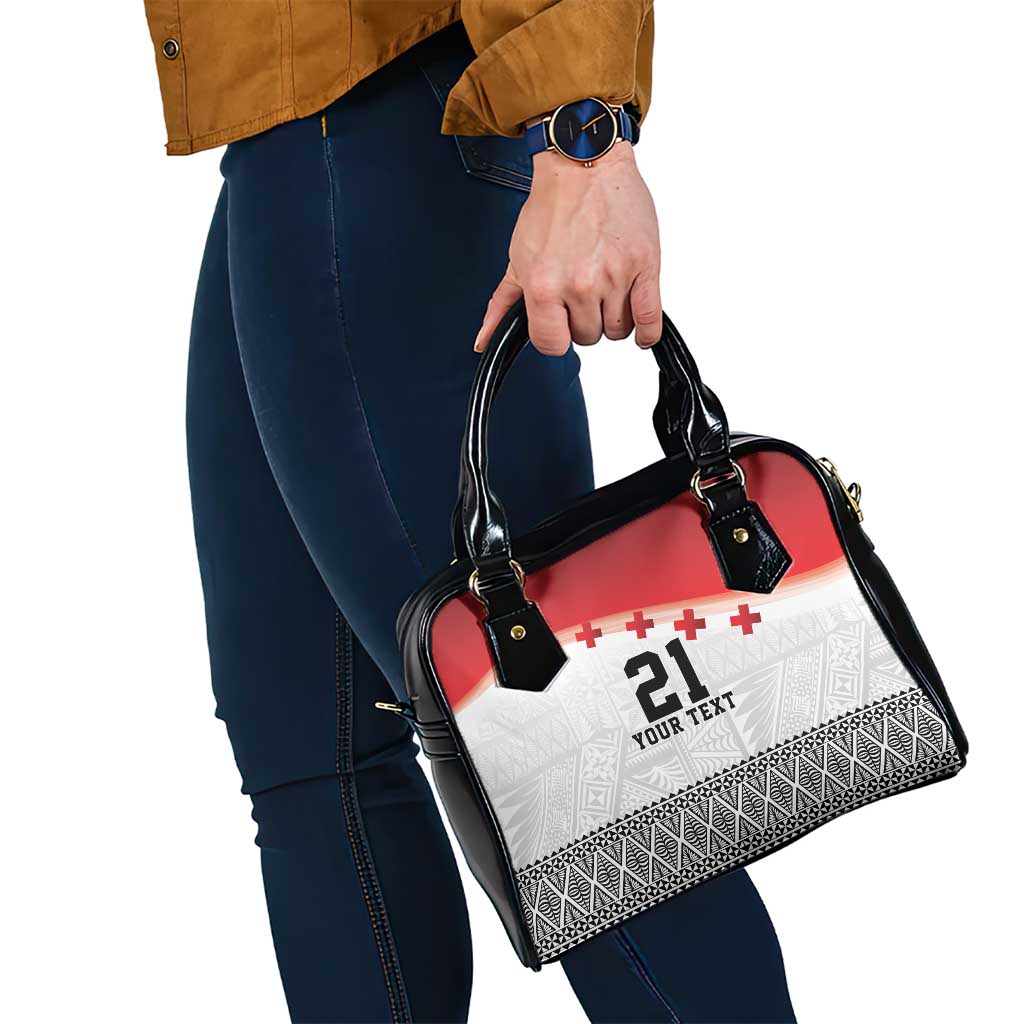 Ikale Tahi Pacific Tonga Rugby Custom Shoulder Handbag Tongan Ngatu with Flag Pattern