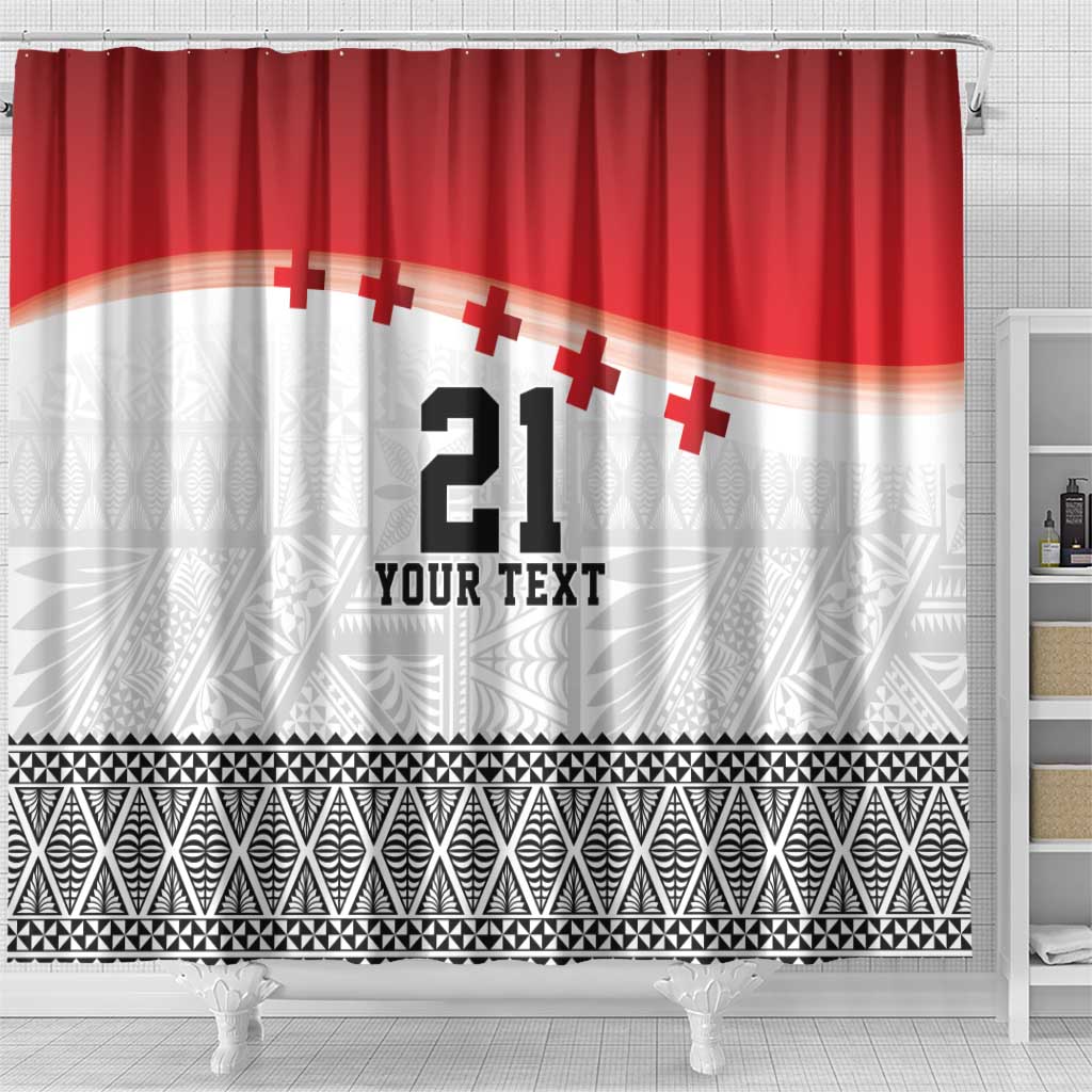 Ikale Tahi Pacific Tonga Rugby Custom Shower Curtain Tongan Ngatu with Flag Pattern