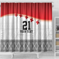 Ikale Tahi Pacific Tonga Rugby Custom Shower Curtain Tongan Ngatu with Flag Pattern