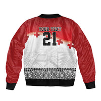 Ikale Tahi Pacific Tonga Rugby Custom Sleeve Zip Bomber Jacket Tongan Ngatu with Flag Pattern LT9 - Polynesian Pride