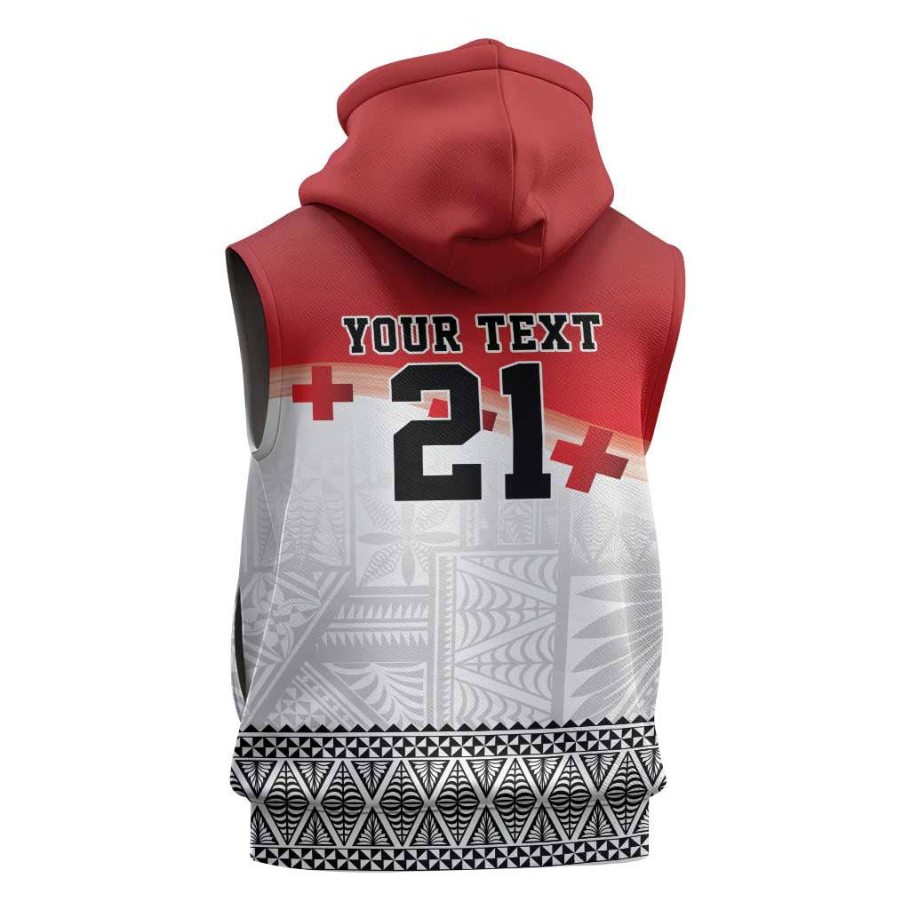 Ikale Tahi Pacific Tonga Rugby Custom Sleeveless Hoodie Tongan Ngatu with Flag Pattern - Polynesian Pride
