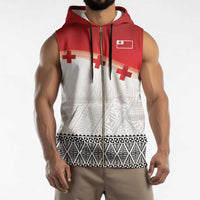 Ikale Tahi Pacific Tonga Rugby Custom Sleeveless Zip Hoodie Tongan Ngatu with Flag Pattern - Polynesian Pride