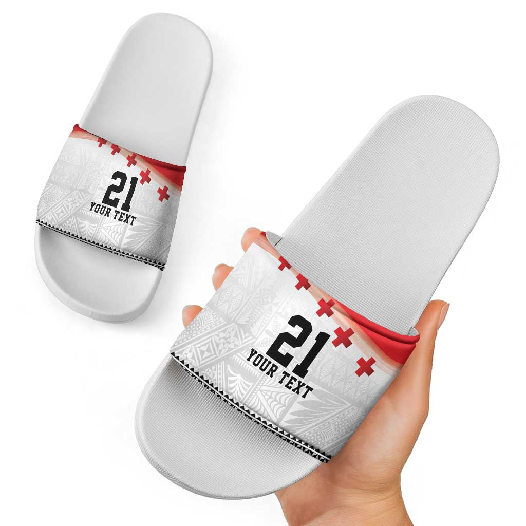Ikale Tahi Pacific Tonga Rugby Custom Slide Sandals Tongan Ngatu with Flag Pattern - Polynesian Pride