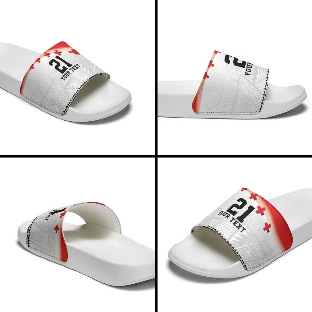 Ikale Tahi Pacific Tonga Rugby Custom Slide Sandals Tongan Ngatu with Flag Pattern - Polynesian Pride
