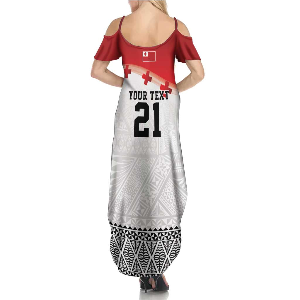 Ikale Tahi Pacific Tonga Rugby Custom Summer Maxi Dress Tongan Ngatu with Flag Pattern