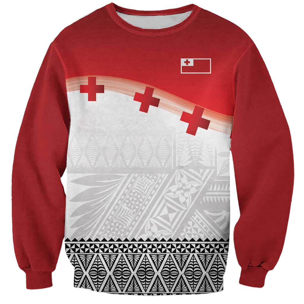 Ikale Tahi Pacific Tonga Rugby Custom Sweatshirt Tongan Ngatu with Flag Pattern LT9 Unisex Red - Polynesian Pride