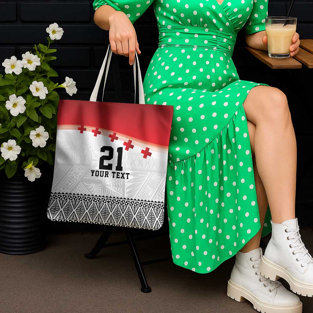 Ikale Tahi Pacific Tonga Rugby Custom Tote Bag Tongan Ngatu with Flag Pattern - Polynesian Pride