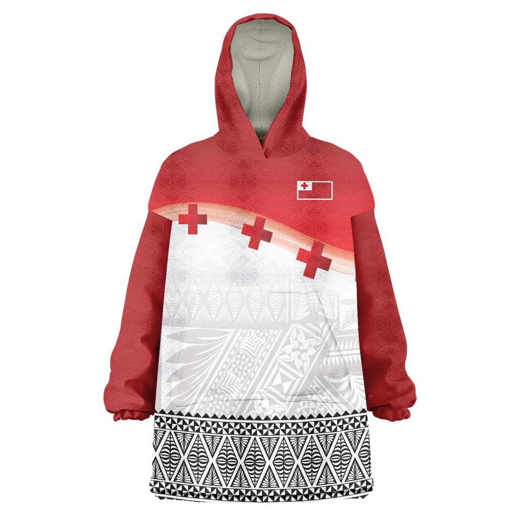 Ikale Tahi Pacific Tonga Rugby Custom Wearable Blanket Hoodie Tongan Ngatu with Flag Pattern
