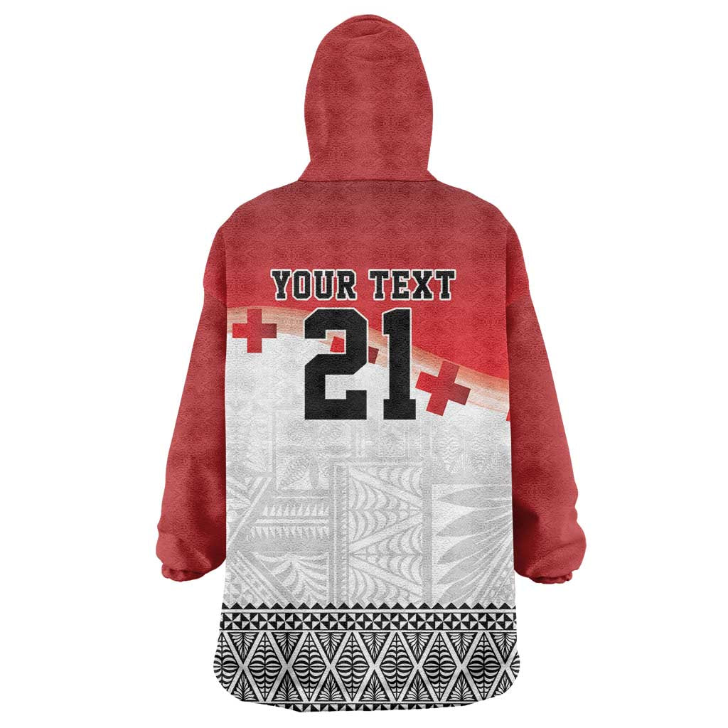 Ikale Tahi Pacific Tonga Rugby Custom Wearable Blanket Hoodie Tongan Ngatu with Flag Pattern