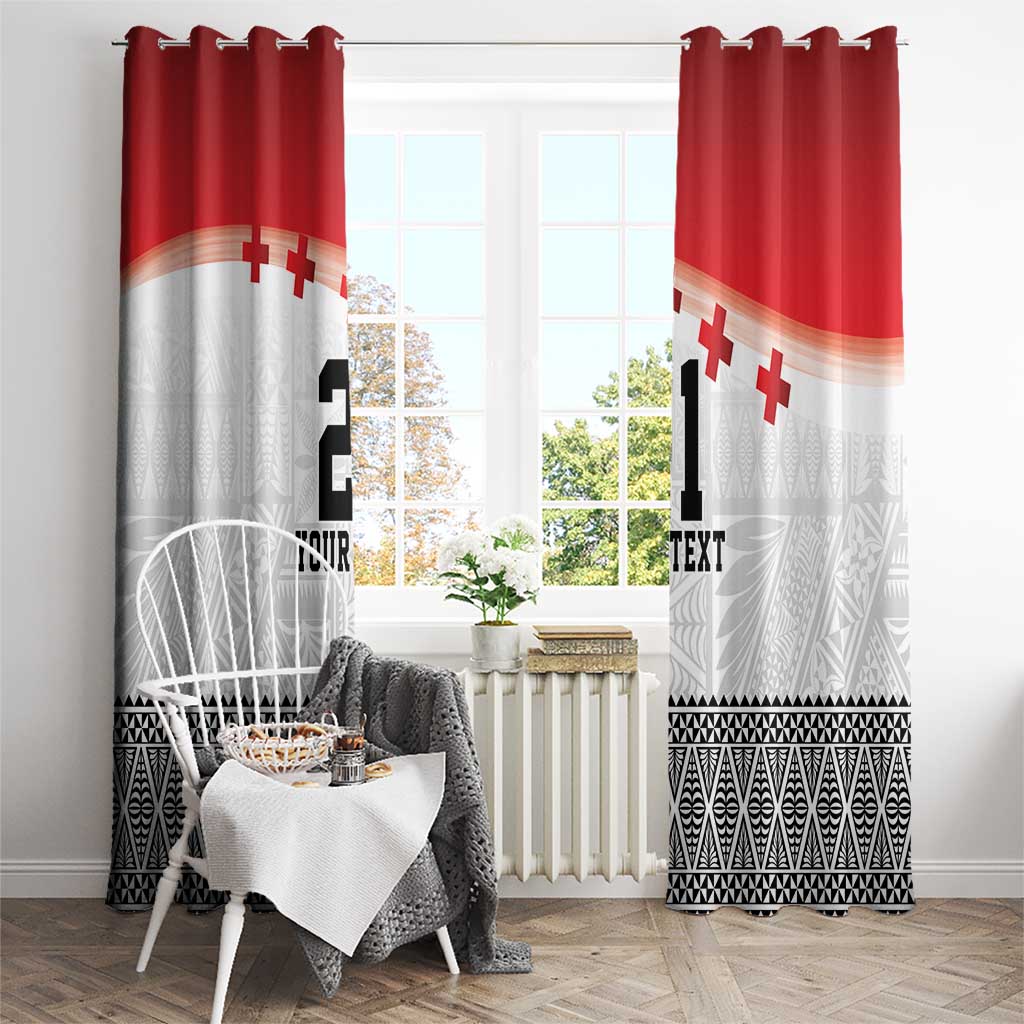 Ikale Tahi Pacific Tonga Rugby Custom Window Curtain Tongan Ngatu with Flag Pattern