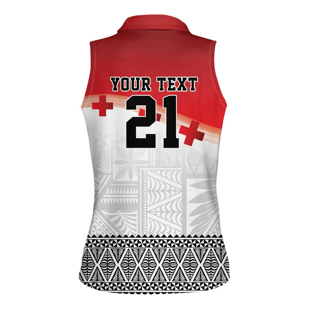 Ikale Tahi Pacific Tonga Rugby Custom Women Sleeveless Polo Shirt Tongan Ngatu with Flag Pattern