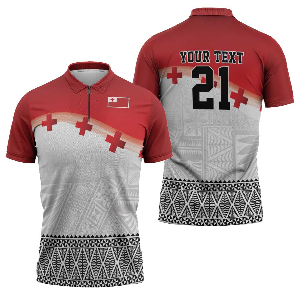 Ikale Tahi Pacific Tonga Rugby Custom Zipper Polo Shirt Tongan Ngatu with Flag Pattern - Polynesian Pride