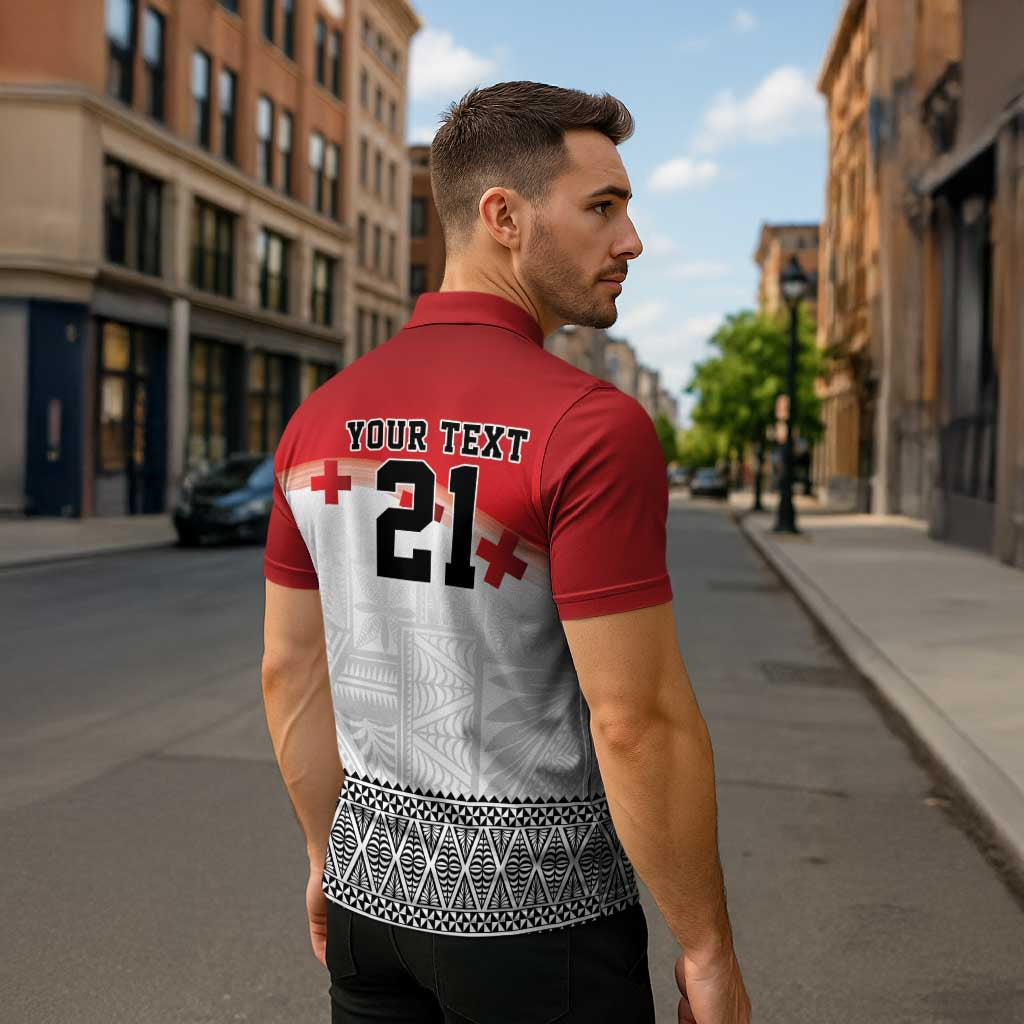 Ikale Tahi Pacific Tonga Rugby Custom Zipper Polo Shirt Tongan Ngatu with Flag Pattern - Polynesian Pride