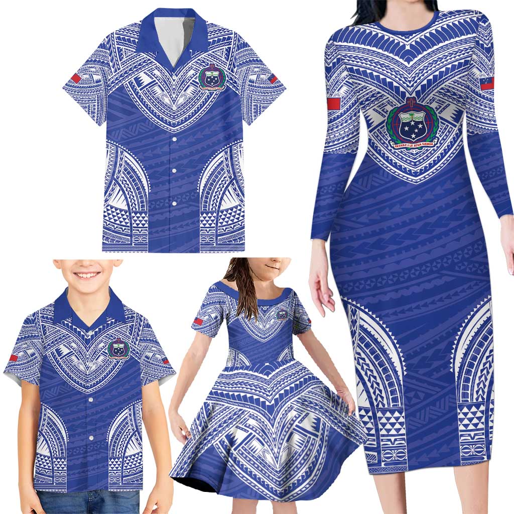 Manu Samoa Pacific Samoa Rugby Custom Family Matching Long Sleeve Bodycon Dress and Hawaiian Shirt Polynesian Pattern