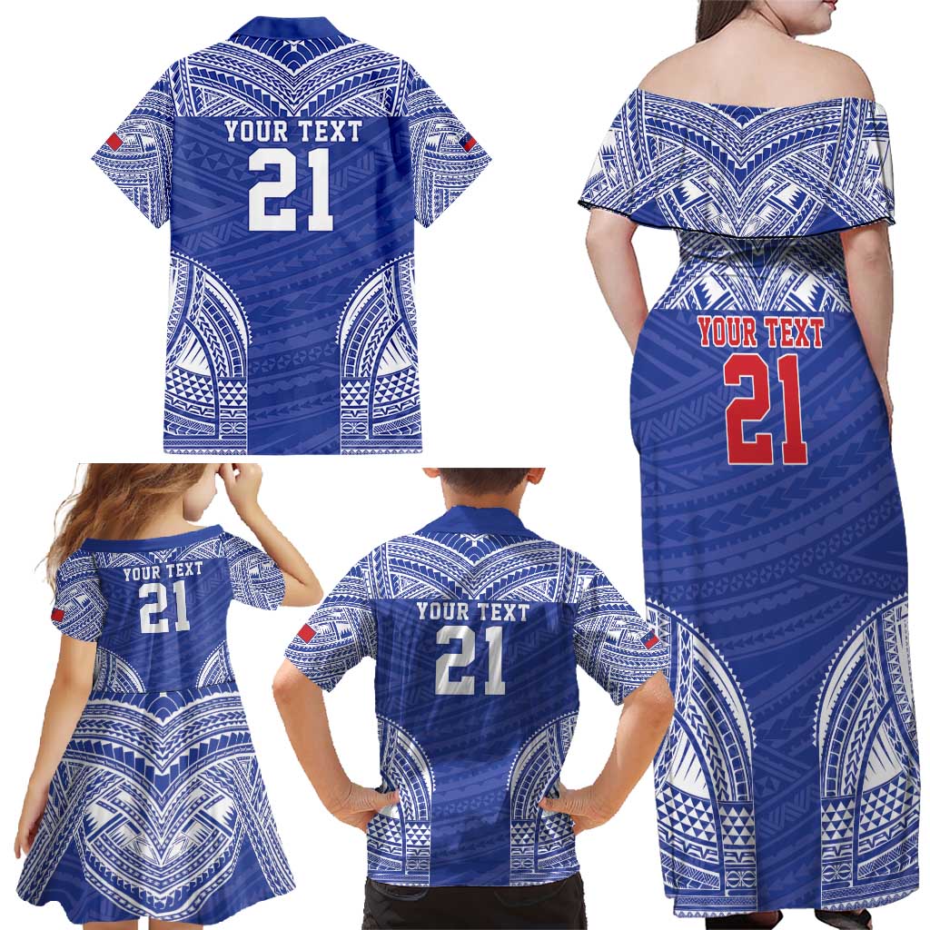 Manu Samoa Pacific Samoa Rugby Custom Family Matching Off Shoulder Maxi Dress and Hawaiian Shirt Polynesian Pattern