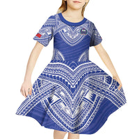 Manu Samoa Pacific Samoa Rugby Custom Kid Short Sleeve Dress Polynesian Pattern