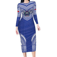 Manu Samoa Pacific Samoa Rugby Custom Long Sleeve Bodycon Dress Polynesian Pattern LT9 Long Dress Blue - Polynesian Pride