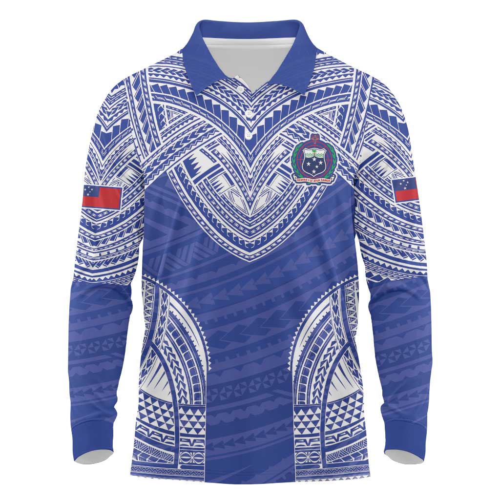 Manu Samoa Pacific Samoa Rugby Custom Long Sleeve Polo Shirt Polynesian Pattern