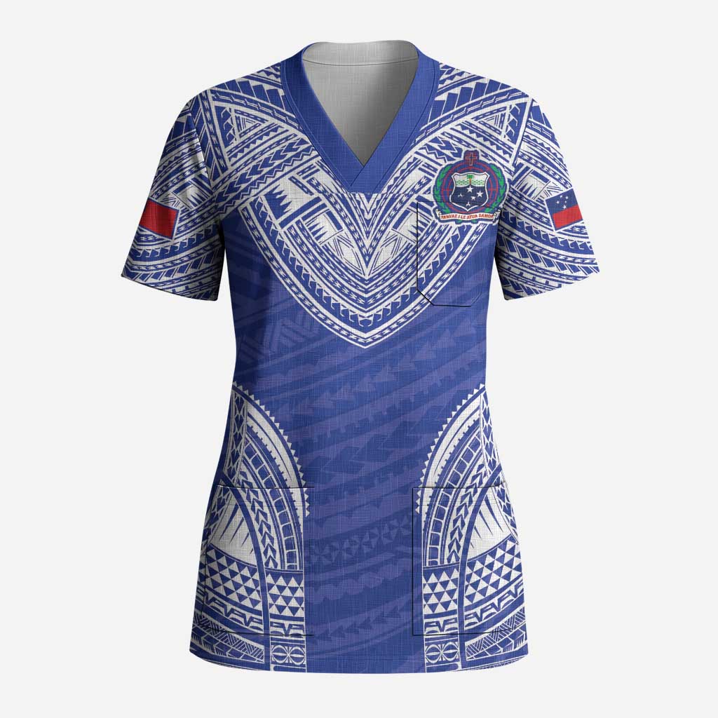 Manu Samoa Pacific Samoa Rugby Custom Scrub Top Polynesian Pattern - Polynesian Pride