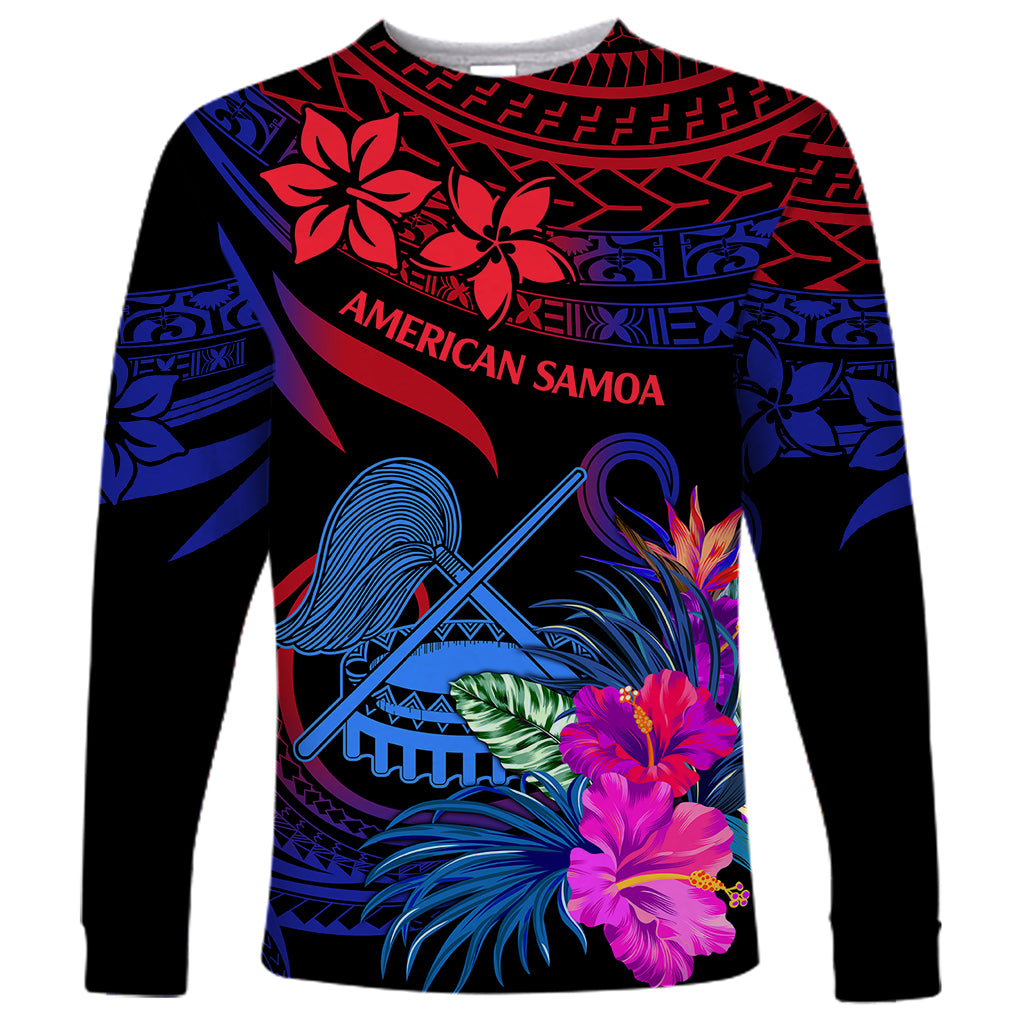 American Samoa Long Sleeve Shirt Manu'a Cession Day Polynesian Tribal LT9 Unisex Gradient Blue - Polynesian Pride