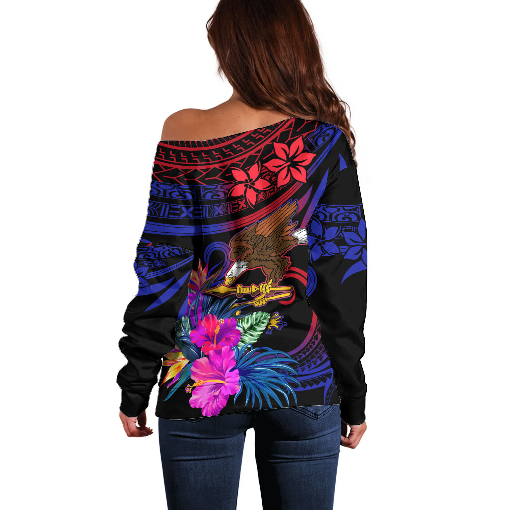 American Samoa Off Shoulder Sweater Manu'a Cession Day Polynesian Tribal LT9 - Polynesian Pride