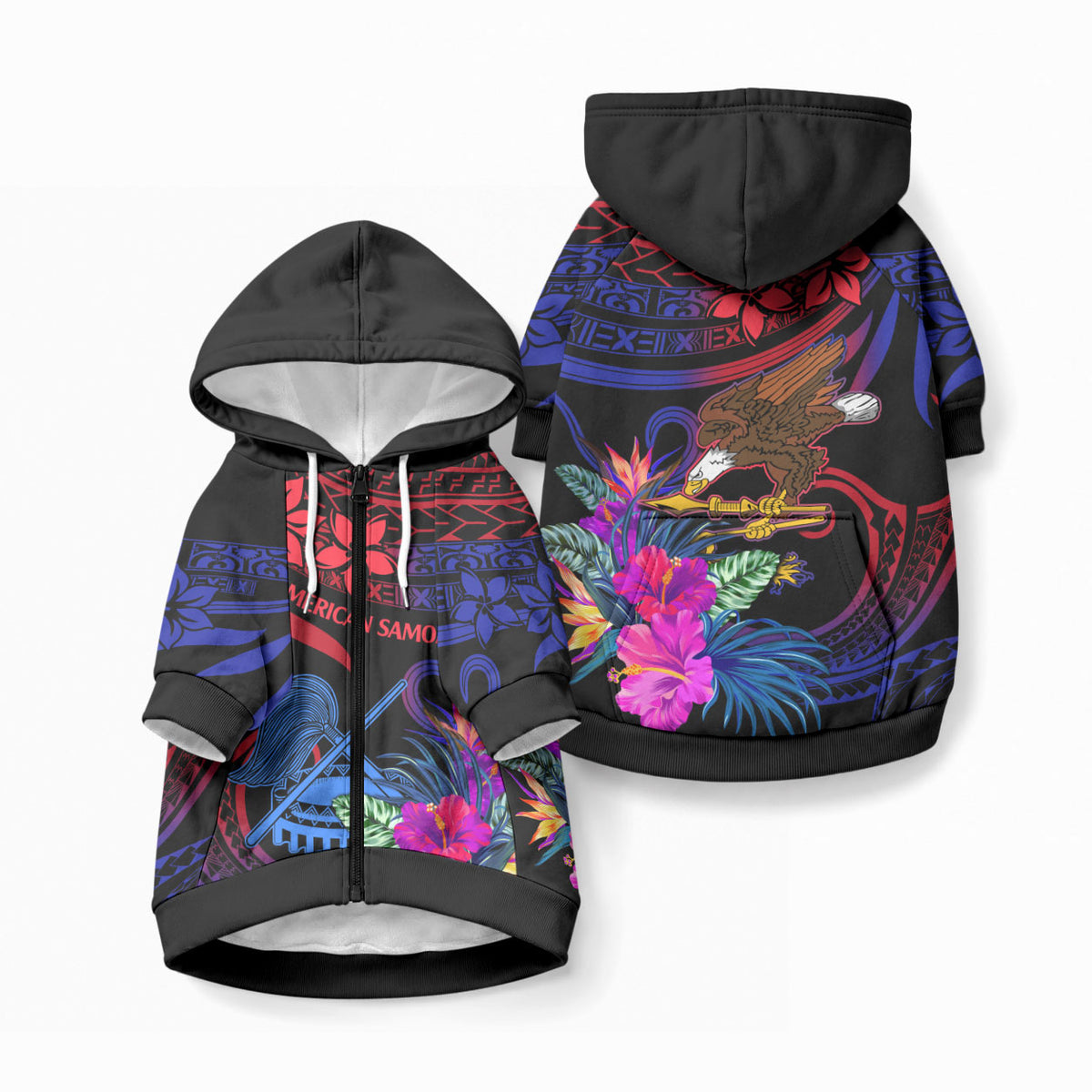 American Samoa Pet Hoodie Manu'a Cession Day Polynesian Tribal LT9 Zip-up Gradient Blue - Polynesian Pride