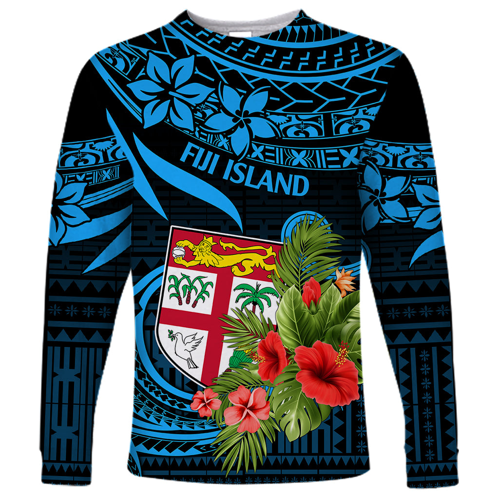 Fiji Islands Long Sleeve Shirt With Polynesian Tribal Happy National Day LT9 Unisex Blue - Polynesian Pride