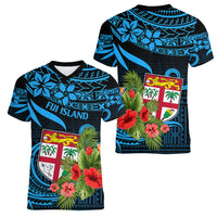 Fiji Islands Women V Neck T Shirt With Polynesian Tribal Happy National Day LT9 - Polynesian Pride