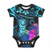 Polynesian Guam Baby Onesie With Latte Stone Happy Liberation Day LT9 Blue - Polynesian Pride